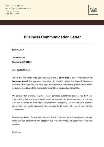 Free Business Communication Letter Template to Edit Online