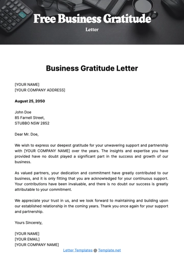 Free Business Gratitude Letter Template to Edit Online