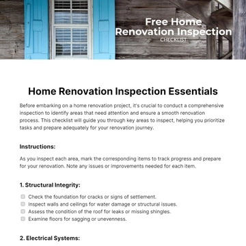 Free Home Renovation Inspection Checklist Template to Edit Online
