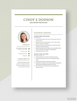Gas Meter Installer Resume