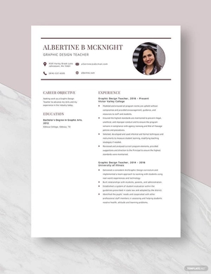 Graphic Design Teacher Resume