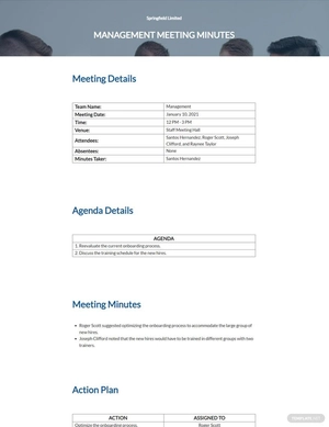 Sample Minutes of Meeting Template