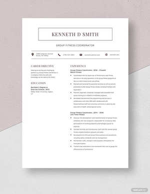 Group Fitness Coordinator Resume