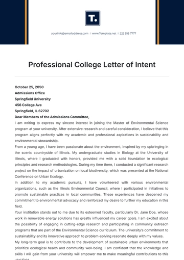Free Professional College Letter of Intent Template to Edit Online