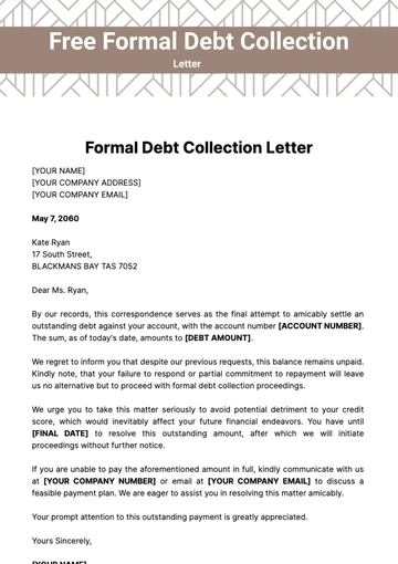 Free Formal Debt Collection Letter Template to Edit Online