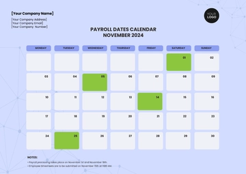 Free Payroll Dates Calendar Template to Edit Online