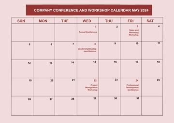 Free Company Conference And Workshop Calendar Template to Edit Online