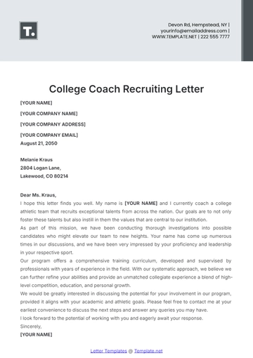 Free College Coach Recruiting Letter template to Edit Online