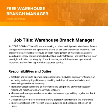 Free Warehouse Branch Manager Job Description Template to Edit Online