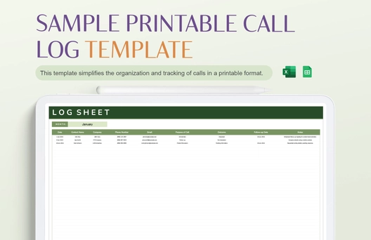 Sample Printable Call Log Template