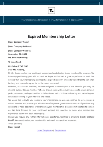Free Expired Membership Letter Template to Edit Online