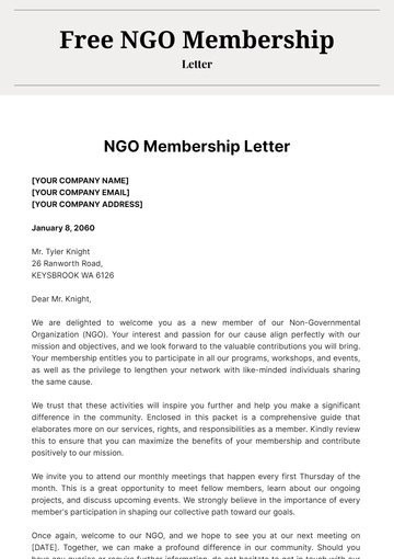 Free NGO Membership Letter Template to Edit Online