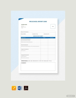 Preschool Report Card Template