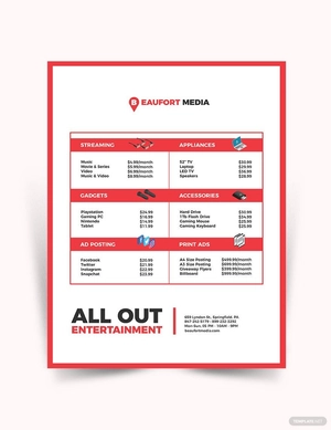 Media Price List Template