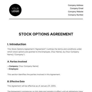 Free Stock Options Agreement HR Template to Edit Online