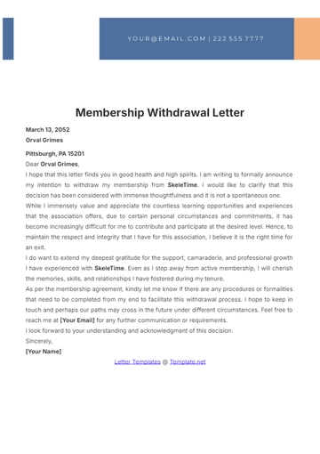 Free Membership Withdrawal Letter Template to Edit Online
