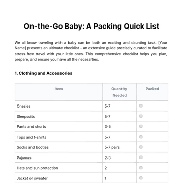 Free Baby Packing Checklist Template to Edit Online