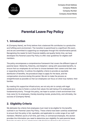 Free Parental Leave Pay Policy HR Template to Edit Online