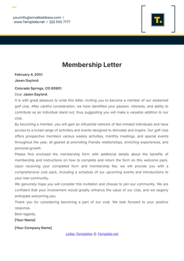 Free Membership Letter Template to Edit Online