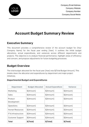 Free Account Budget Summary Review Template to Edit Online