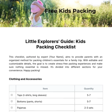 Free Kids Packing Checklist Template to Edit Online