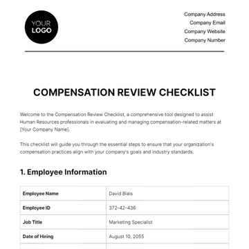 Free Compensation Review Checklist HR Template to Edit Online