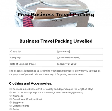 Free Business Travel Packing Checklist Template to Edit Online