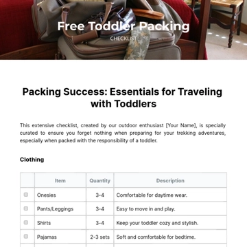 Free Toddler Packing Checklist Template to Edit Online