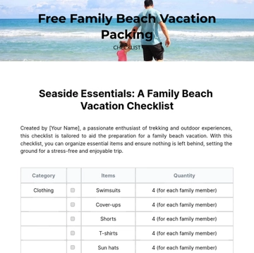 Free Family Beach Vacation Packing Checklist Template to Edit Online
