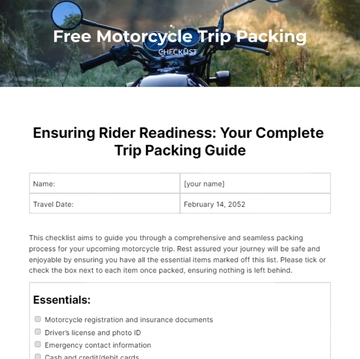 Free Motorcycle Trip Packing Checklist Template to Edit Online