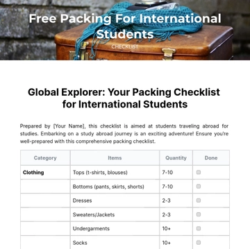 Free Packing Checklist For International Students Template to Edit Online