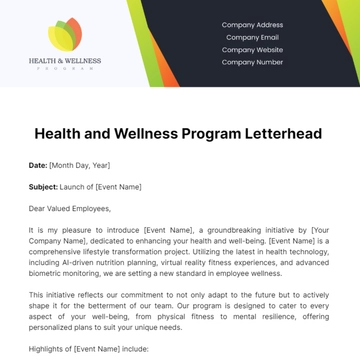 Free Health and Wellness Program Letterhead Template to Edit Online