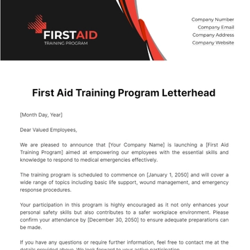 Free First Aid Training Program Letterhead Template to Edit Online