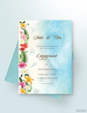 Beach Wedding Engagement Announcement Card Template