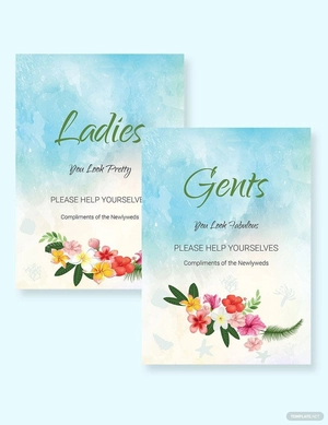 Beach Wedding Bathroom Signs Card Template