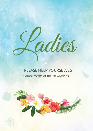 Free Beach Wedding Bathroom Signs Card Template to Edit Online