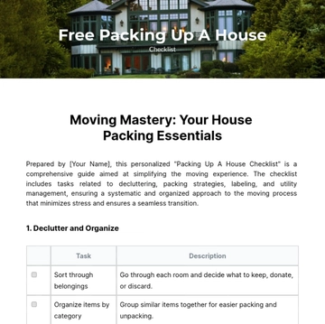 Free Packing Up A House Checklist Template to Edit Online