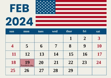 Free President's Day 2024 Calendar Template to Edit Online