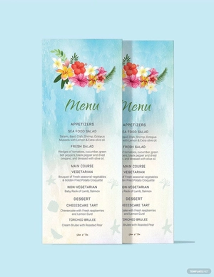 Beach Wedding Menu Card Template