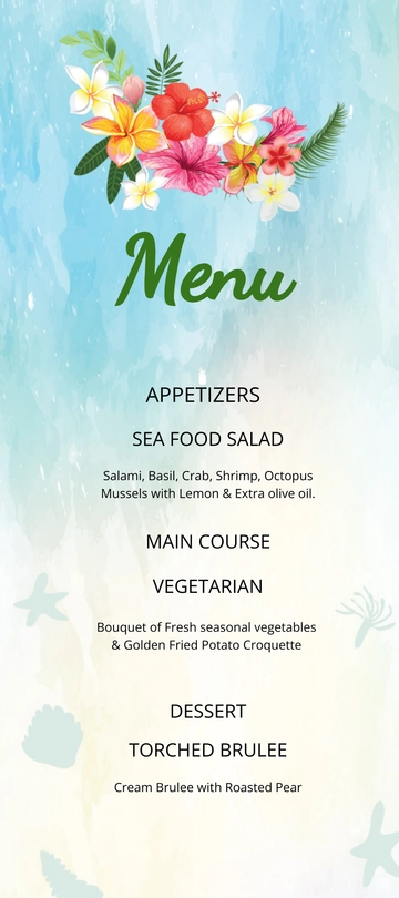 Free Beach Wedding Menu Card Template to Edit Online