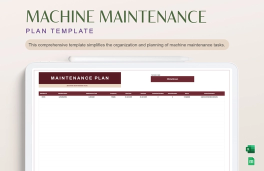 Machine Maintenance Plan Template
