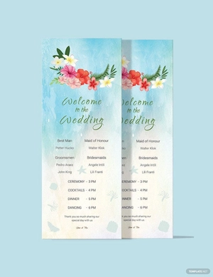 Beach Wedding Program Card Template