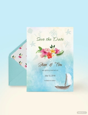 Beach Wedding Save The Date Card Template