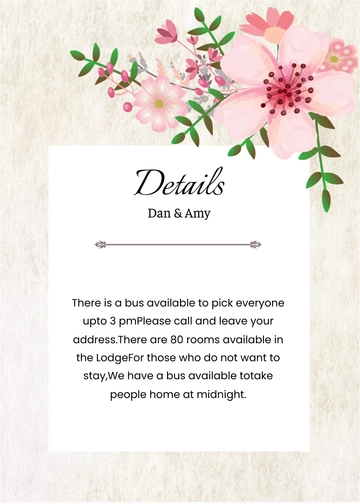 Free Vintage Floral Wedding Details Card Template to Edit Online