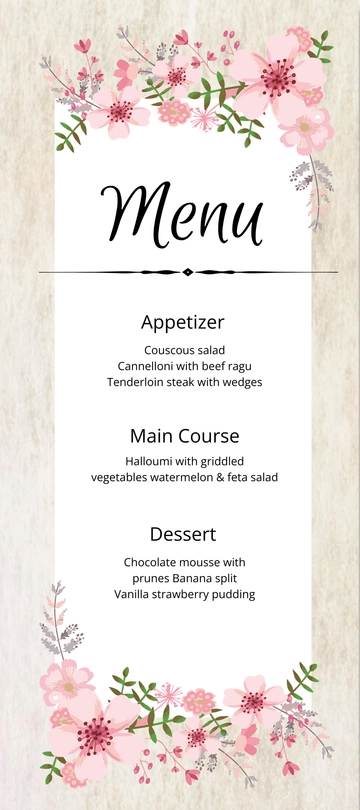 Free Vintage Floral Wedding Menu Card Template to Edit Online