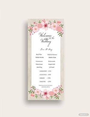 Vintage Floral Wedding Program Card Template