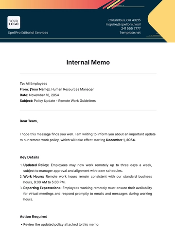 Free Internal Memo Template to Edit Online