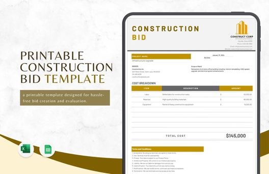 Printable Construction Bid Template