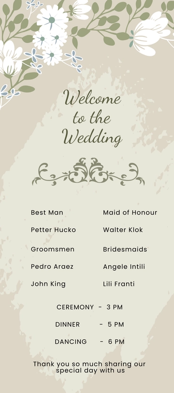Free Vintage Wedding Program Card Template to Edit Online