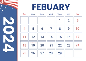 Free President's Day  Holiday Calendar Template to Edit Online